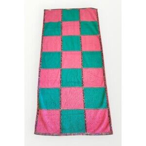Vintage 90s 80s FIELDCREST Beach Bath Towel Color Block Pink & Turquoise USA